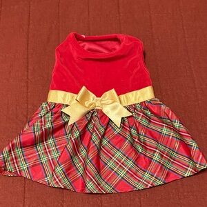 Festive Red and Gold Plaid Dog Dress